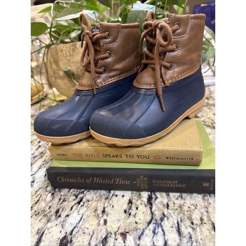 Sperry Port Boot Size 12M Brown Blue Duck Boots Lace Up All Weather